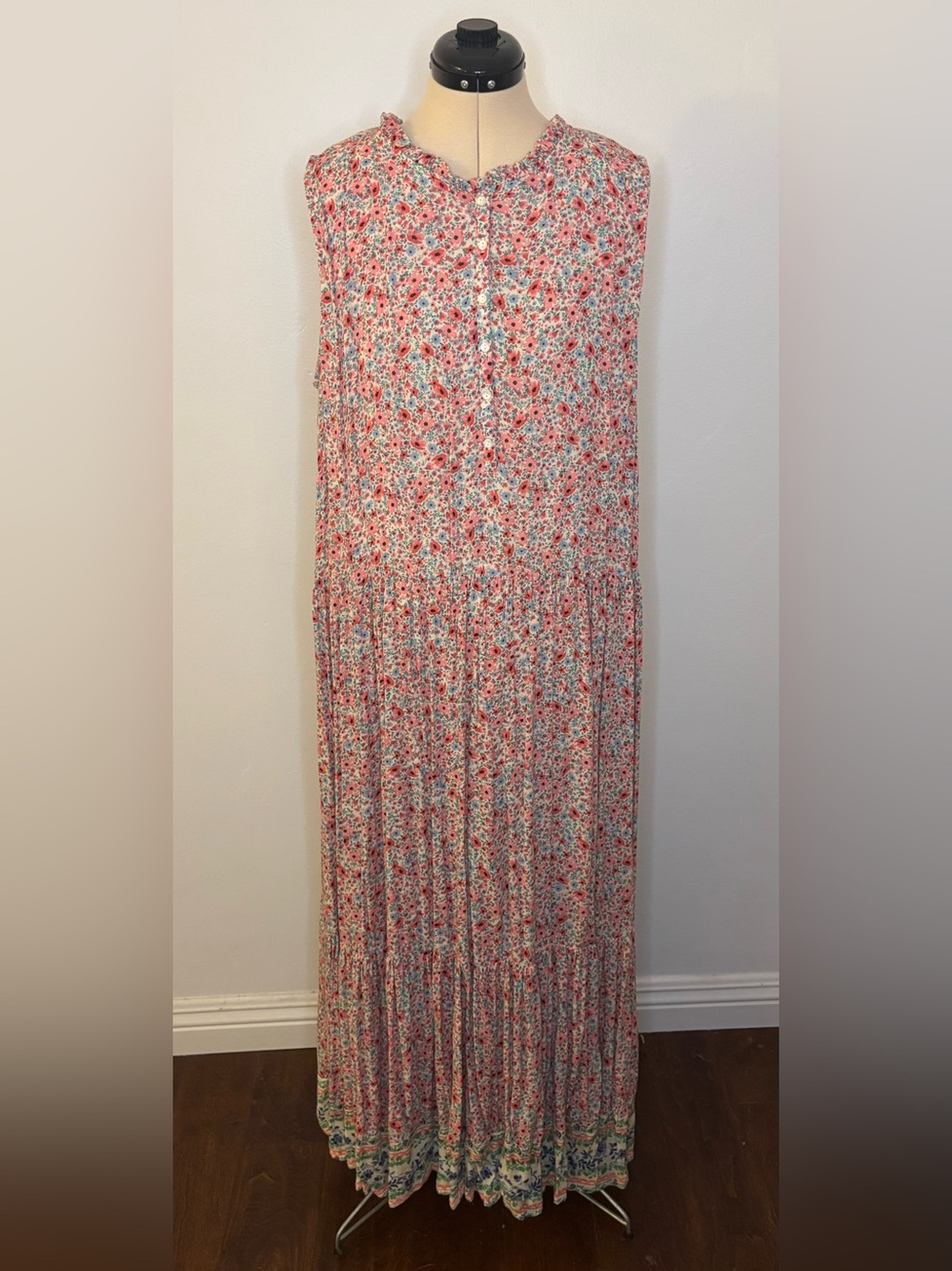 Style & Co Multicolor Floral Midi Dress, Ruffle Neckline & Button Front Top, XXL